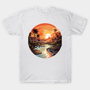 sunset with palm trees T-Shirt